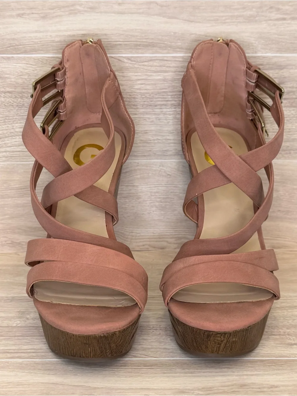 G by Guess Sissy Dusty Rose Faux Suede Wedge Heel/Platform Sandals